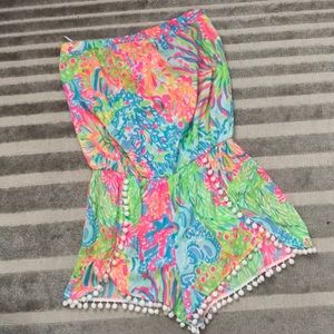 Lilly Pulitzer Strapless Romper with Pom Trim
